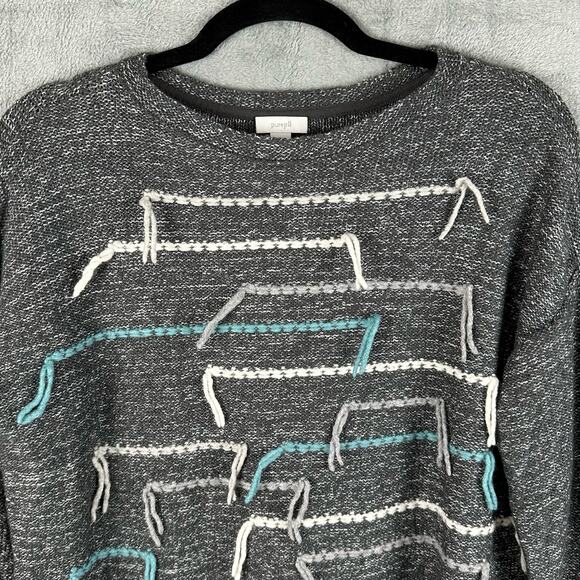 J Jill Sweater Womens Extra Small Gray PureJill Embroidered Knit Boho Artsy Wool - Picture 2 of 14